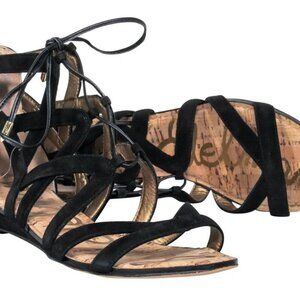 SAM EDELMAN - Black Suede Lace-Up Gladiator Flat Sandal SIZE 6